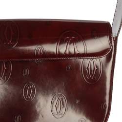 Cartier Burgundy Logo Embossed Patent Leather Flap Hobo