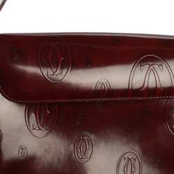 Cartier Burgundy Logo Embossed Patent Leather Flap Hobo
