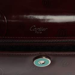 Cartier Burgundy Logo Embossed Patent Leather Flap Hobo