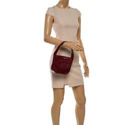 Cartier Burgundy Logo Embossed Patent Leather Flap Hobo