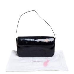 مملوكة مسبقًا Cartier Black Embossed Patent Leather Flap Baguette Shoulder Bag