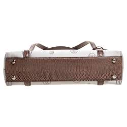 Pre Owned Cartier Grey/Brown Satin and Leather Karung Trimmed Happy Birthday Cabochon Flap Bag