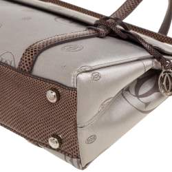 Pre Owned Cartier Grey/Brown Satin and Leather Karung Trimmed Happy Birthday Cabochon Flap Bag