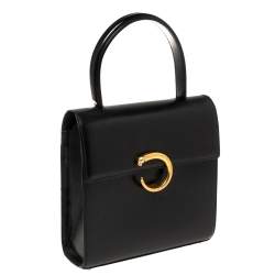 Pre Owned Cartier Black Leather Panthere Top Handle Bag