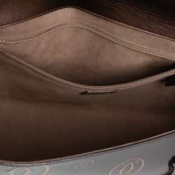 Pre Owned Cartier Brown Shine Leather Cabochon Flap Satchel