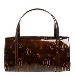 Pre Owned Cartier Brown Shine Leather Cabochon Flap Satchel