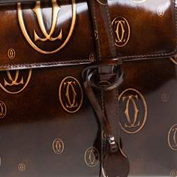 Pre Owned Cartier Brown Shine Leather Cabochon Flap Satchel