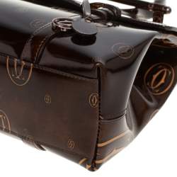 Pre Owned Cartier Brown Shine Leather Cabochon Flap Satchel