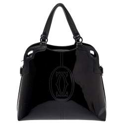 Pre Owned حقيبة ساتشل كارتييه مارسيلو دي كارتييه جلد أسود لامع