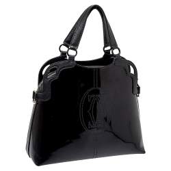 Pre Owned حقيبة ساتشل كارتييه مارسيلو دي كارتييه جلد أسود لامع