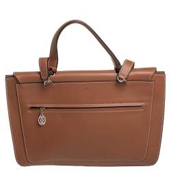 Pre Owned Cartier Brown Leather Marcello Flap Top Handle Bag