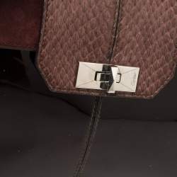 Pre Owned Cartier Burgundy Patent Leather/Suede and Python Feminine Line Top Handle Bag