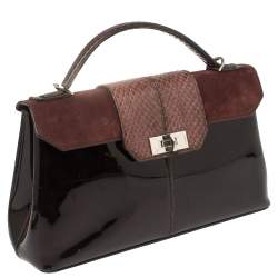 Pre Owned Cartier Burgundy Patent Leather/Suede and Python Feminine Line Top Handle Bag