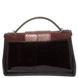 Pre Owned Cartier Burgundy Patent Leather/Suede and Python Feminine Line Top Handle Bag