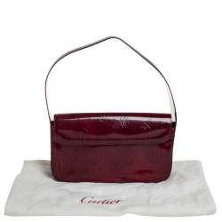 Pre Owned Cartier Burgundy Embossed Patent Leather Flap Baguette