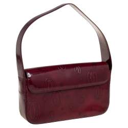 Pre Owned Cartier Burgundy Embossed Patent Leather Flap Baguette