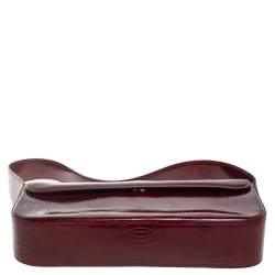 Pre Owned Cartier Burgundy Embossed Patent Leather Flap Baguette