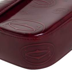 Pre Owned Cartier Burgundy Embossed Patent Leather Flap Baguette