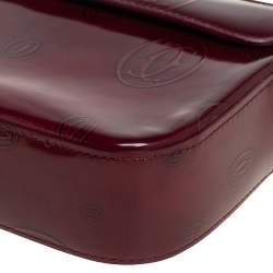 Pre Owned Cartier Burgundy Embossed Patent Leather Flap Baguette
