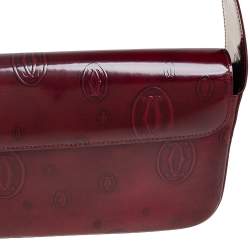 Pre Owned Cartier Burgundy Embossed Patent Leather Flap Baguette