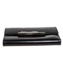 Pre Owned Cartier Black Patent Leather Continental Flap Wallet