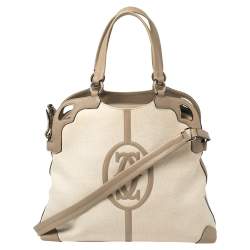 Pre Owned Cartier Beige/White Canvas and Leather Marcello De Cartier Satchel