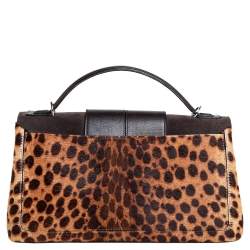 Pre Owned Cartier Brown Animal Print Calf Hair, Suede and Leather Feminine Line Top Handle Bag