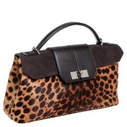 Pre Owned Cartier Brown Animal Print Calf Hair, Suede and Leather Feminine Line Top Handle Bag