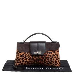 Pre Owned Cartier Brown Animal Print Calf Hair, Suede and Leather Feminine Line Top Handle Bag
