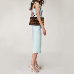 Pre Owned Cartier Brown Animal Print Calf Hair, Suede and Leather Feminine Line Top Handle Bag