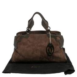 Pre Owned حقيبة كارتييه مارسلو دو كارتييه متوسطة جلد وسويدي بني