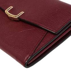 Pre Owned Cartier Wine Red Leather C De Cartier Compact Wallet