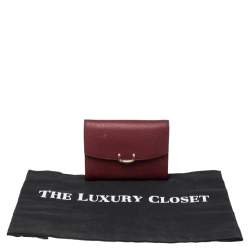 Pre Owned Cartier Wine Red Leather C De Cartier Compact Wallet