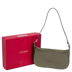 Pre Owned Cartier Olive Green Patent Leather Happy Birthday Baguette Bag