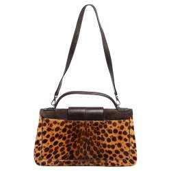 Cartier Brown Animal Print Calf Hair, Suede and Leather Feminine Line Top Handle Bag