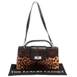 Cartier Brown Animal Print Calf Hair, Suede and Leather Feminine Line Top Handle Bag