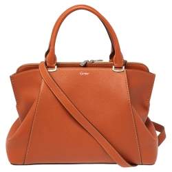 Pre Owned Cartier Orange Leather C De Cartier Medium Satchel