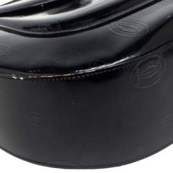 Pre Owned Cartier Black Glossy Logo Embossed Leather Flap Hobo