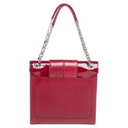Pre Owned Cartier Red Patent Leather/Suede and Python Classic Feminine Line Chain Bag