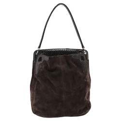 Cartier Brown Suede and Python Marcello de Cartier Hobo