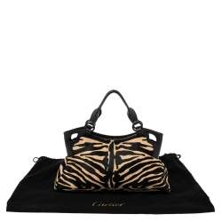 Pre Owned Cartier Black/Brown Animal Print Calf Hair Leather Marcello de Cartier Satchel