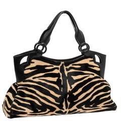 Pre Owned Cartier Black/Brown Animal Print Calf Hair Leather Marcello de Cartier Satchel