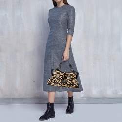 Pre Owned Cartier Black/Brown Animal Print Calf Hair Leather Marcello de Cartier Satchel