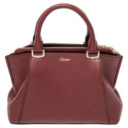 Pre Owned Cartier Dark Red Leather Mini C de Cartier Satchel