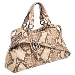 مملوكة مسبقًا حقيبة ساتشل كارتييه مارسيللو دو كارتييه جلد ثعبان بني/ بيج