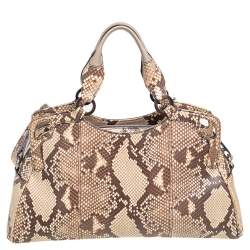 مملوكة مسبقًا حقيبة ساتشل كارتييه مارسيللو دو كارتييه جلد ثعبان بني/ بيج