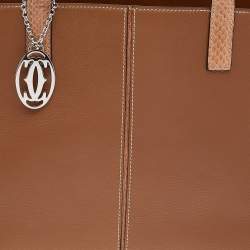 Pre Owned حقيبة يد توتس كارتييه مارسيللو دو كارتييه جلد بني وثعبان