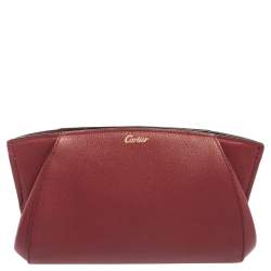 Pre Owned Cartier Red Leather C De Cartier Clutch