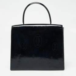 Pre Owned Cartier Navy Blue Patent Leather Happy Birthday Top Handle Bag