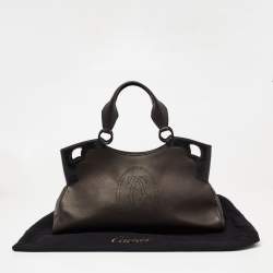 مملوكة مسبقًا حقيبة كارتييه مارشيلو دي كارتييه جلد وكارونج سوداء / غرافيت ميتاليك متوسطة